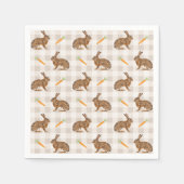 Brown Rabbits And Carrots Rustic Beige Gingham Serviette (Vorderseite)