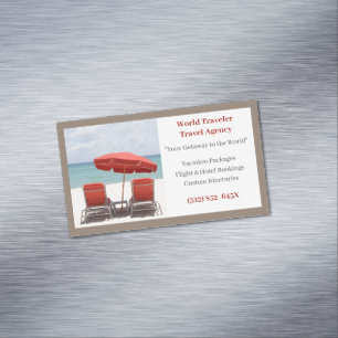 Brown Red Chairs Agency Travel Agent Beach Magnetische Visitenkarte