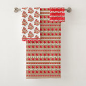 Brown Red Christmas Gingerbrett Pattern Badhandtuch Set (Insitu)
