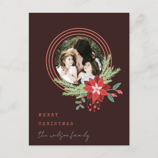 Brown Red Circle Foto Poinsettia Frohe Weihnachten (Vorderseite)