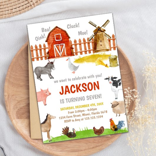 Brown Red Farm Animals Birthday Invitations Einladung