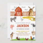 Brown Red Farm Animals Birthday Invitations Einladung (Vorderseite)