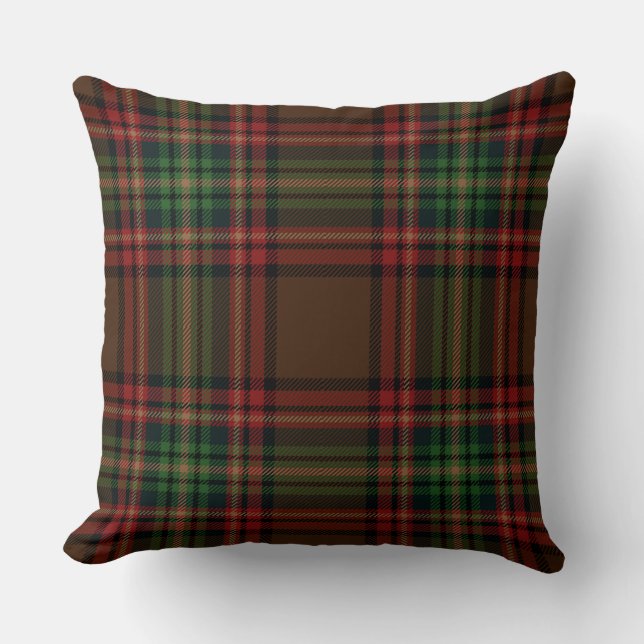 Brown Red Green Tartan Kariertes schottisches Must Kissen (Vorderseite)