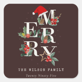 Brown Red Green White Frohe Weihnachtsfoliage Quadratischer Aufkleber