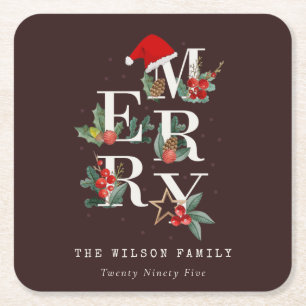 Brown Red Green White Frohe Weihnachtsfoliage Rechteckiger Pappuntersetzer