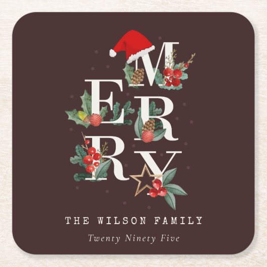 Brown Red Green White Frohe Weihnachtsfoliage Rechteckiger Pappuntersetzer (Vorderseite)