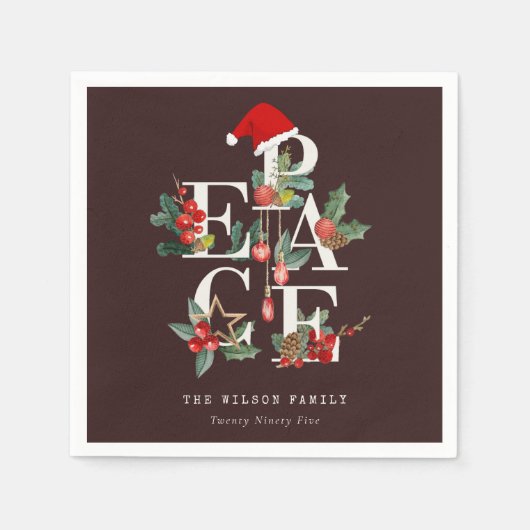Brown Red Green White Peace Christmas Folies Serviette (Vorderseite)