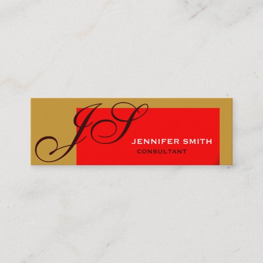 Brown Red Monogram Consultant Business Card Mini Visitenkarte (Vorderseite)