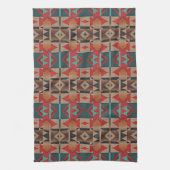 Brown Red Orange Aquamarin Blue Tribal Art Muster Geschirrtuch (Vertikal)