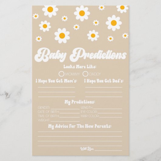 Brown Retro Daisy Baby Shower Vorhersageaktivität Briefpapier (Vorderseite)