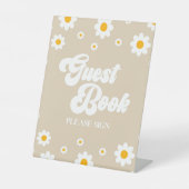 Brown Retro Daisy Blume Guest Book Party Sign Sockelschild (Vorderseite)