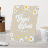 Brown Retro Daisy Blume Guest Book Party Sign Sockelschild (In SItu)