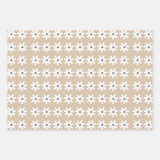 Brown Retro Daisy Blume Set 3 Geschenkpapier Set (Vorderseite 2)