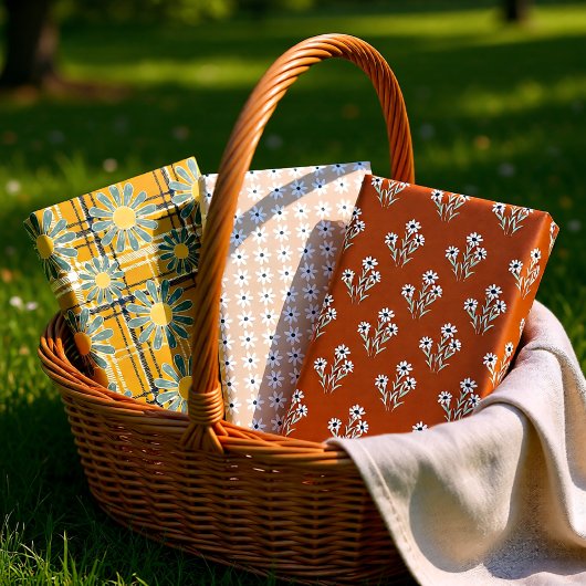 Brown Retro Daisy Blume Set 3 Geschenkpapier Set