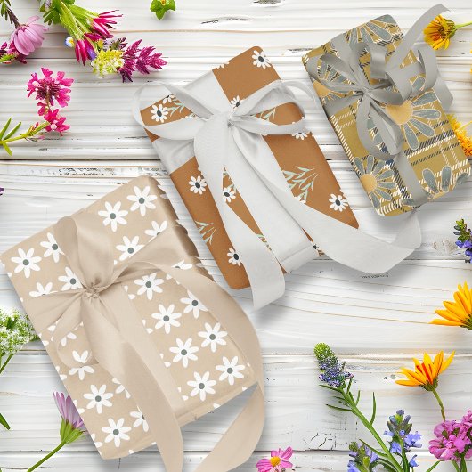 Brown Retro Daisy Blume Set 3 Geschenkpapier Set