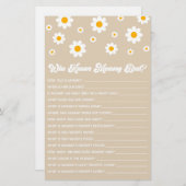 Brown Retro Daisy, der Mommy Baby Shower Game kenn Briefpapier (Vorne/Hinten)