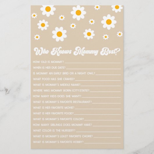 Brown Retro Daisy, der Mommy Baby Shower Game kenn Briefpapier (Vorderseite)