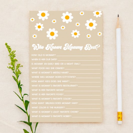 Brown Retro Daisy, der Mommy Baby Shower Game kenn Briefpapier