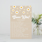 Brown Retro Daisy Ratet Wer! Baby Shower Game Briefpapier (Stehend Vorderseite)