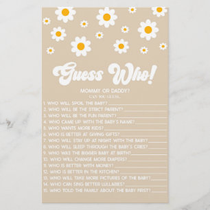Brown Retro Daisy Ratet Wer! Baby Shower Game Briefpapier