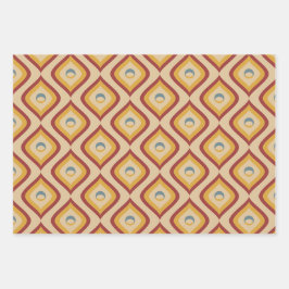 Brown Retro Earthy Wavy Retro Vintag Mitte Jahrhun Geschenkpapier Set