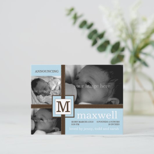 Brown Ribbon Baby Ankündigung (Stehend Vorderseite)