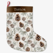 Brown Ribbon Silver Christmas Pine Cones Großer Weihnachtsstrumpf (Vorderseite)