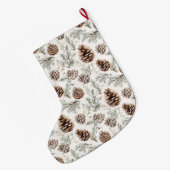 Brown Ribbon Silver Christmas Pine Cones Großer Weihnachtsstrumpf (Rückseite (Hängend))