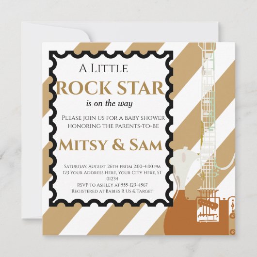 Brown Rock Star Rock a Bye Baby Dusche Einladung (Vorderseite)