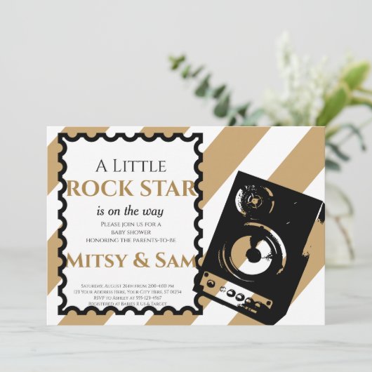 Brown Rock Star Rock a Bye Baby Dusche Einladung (Stehend Vorderseite)