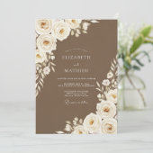 Brown Romantic Floral Wedding Einladung (Stehend Vorderseite)