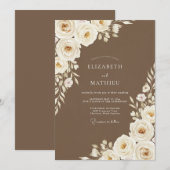 Brown Romantic Floral Wedding Einladung (Vorne/Hinten)