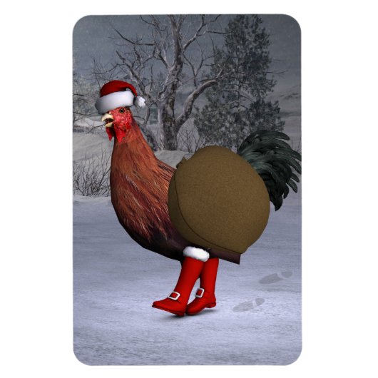 Brown Rooster Santa Claus Magnet (Vertikal)
