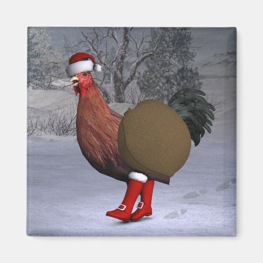 Brown Rooster Santa Claus Magnet (Vorne)