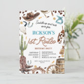 Brown Rope Text First Rodeo 1. Geburtstag Einladung (Stehend Vorderseite)