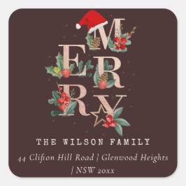 Brown Rose Gold Frohe Weihnachtsfolienadresse Quadratischer Aufkleber