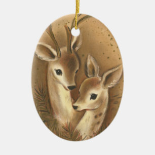 Brown-Rotwild-Paar-personalisierte Keramik Ornament