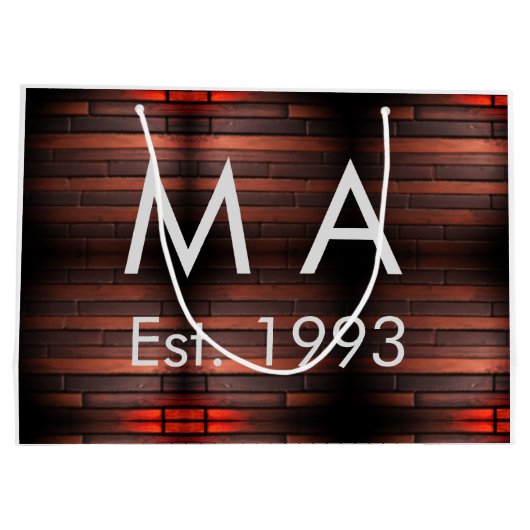 Brown rustic brick stone add name letter year date große geschenktüte (Rückseite)