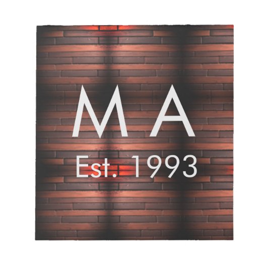 Brown rustic brick stone add name letter year date notizblock (Vorderseite)