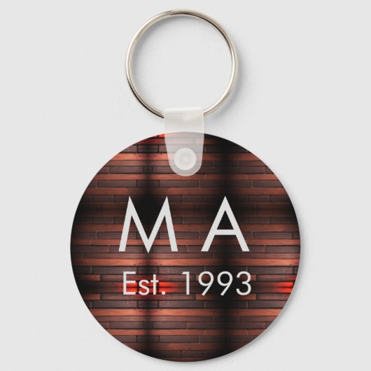 Brown rustic brick stone add name letter year date schlüsselanhänger (Vorderseite)