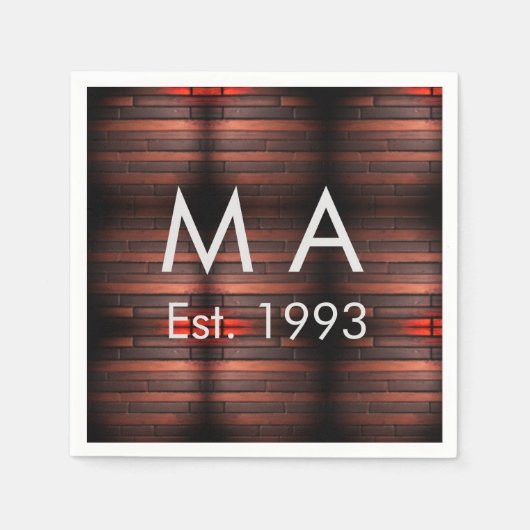 Brown rustic brick stone add name letter year date serviette (Vorderseite)