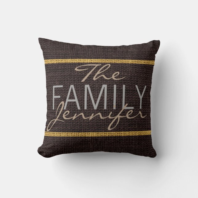 Brown Rustic Burlap Monogram Kissen (Vorderseite)