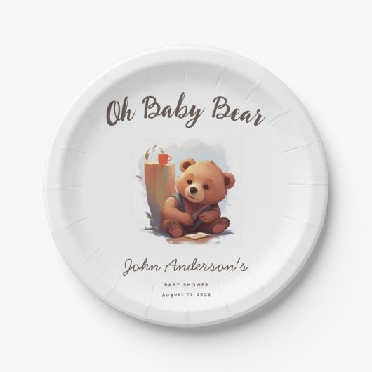Brown Rustic Cub Bear Baby Dusche Pappteller (Vorderseite)