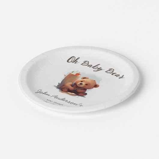 Brown Rustic Cub Bear Baby Dusche Pappteller (Schrägansicht)