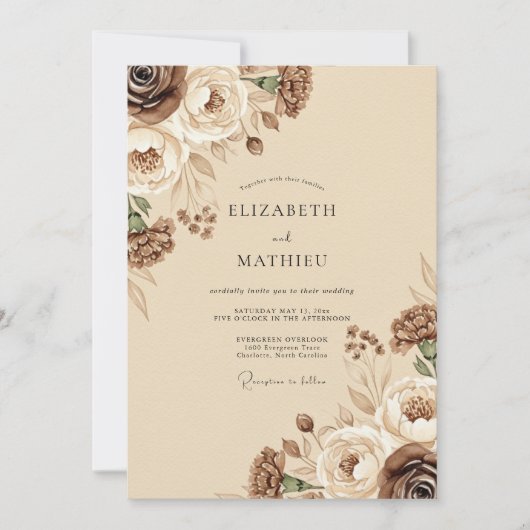 Brown Rustic Floral Wedding Einladung (Vorderseite)