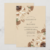 Brown Rustic Floral Wedding Einladung (Vorne/Hinten)