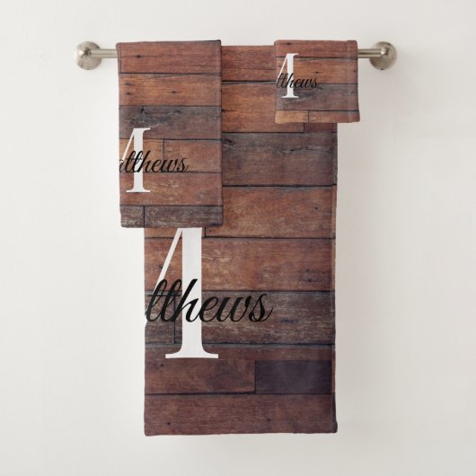 Brown Rustic Monogram Script Name Farm Badhandtuch Set (Insitu)