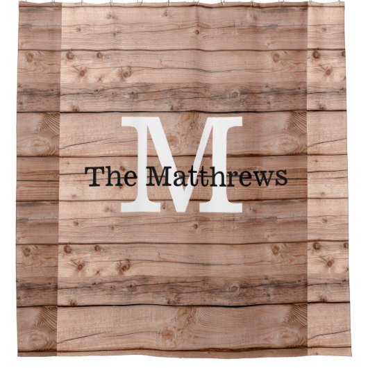 Brown Rustic Pattern Monogram Farmhouse Name Duschvorhang (Vorderseite)