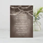 Brown Rustic Tree String Lights QR Code Wedding Einladung (Stehend Vorderseite)