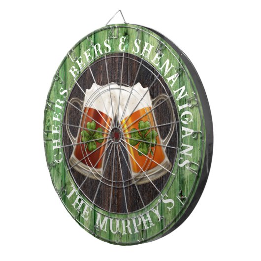 Brown Rustic Wood Cheers Beers Shenanigans Dart Bo Dartscheibe (Vorderseite rechts)